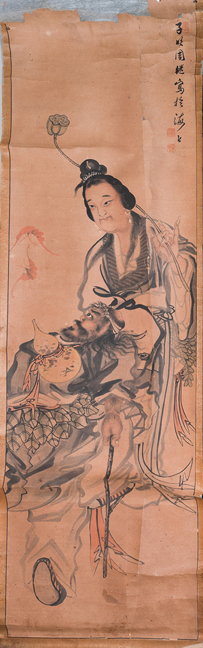 Japanse school, navolger van Sesson Shukei 雪村周継 (1504 &ndash; c. 1589): 'Twee onsterfelijken', inkt en kleur op papier