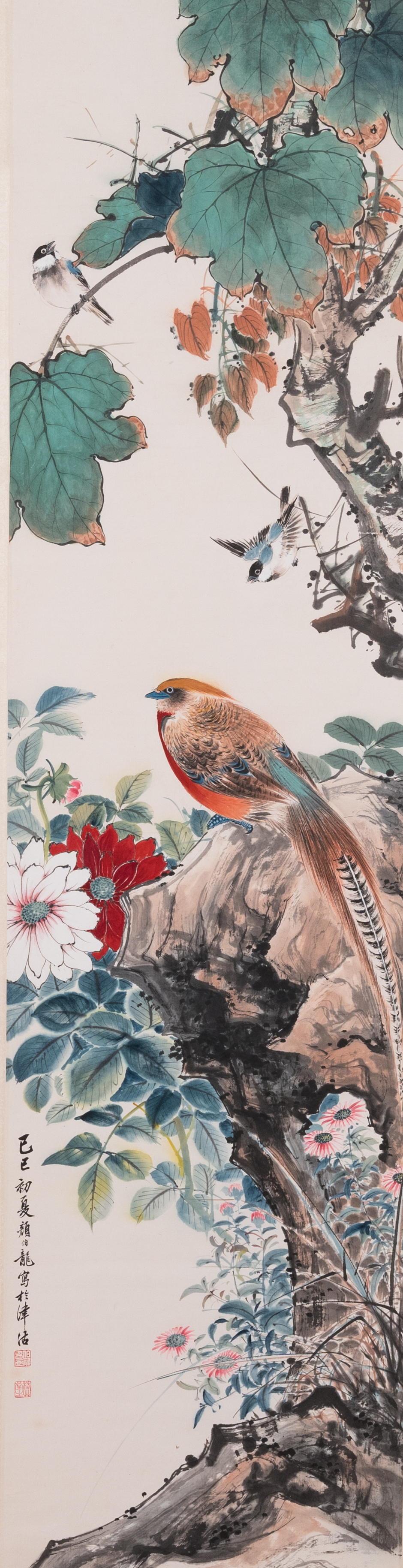 Toegeschreven aan Yan Bolong 顏伯龍 (1898-1955): 'Vogels', inkt en kleur op papier