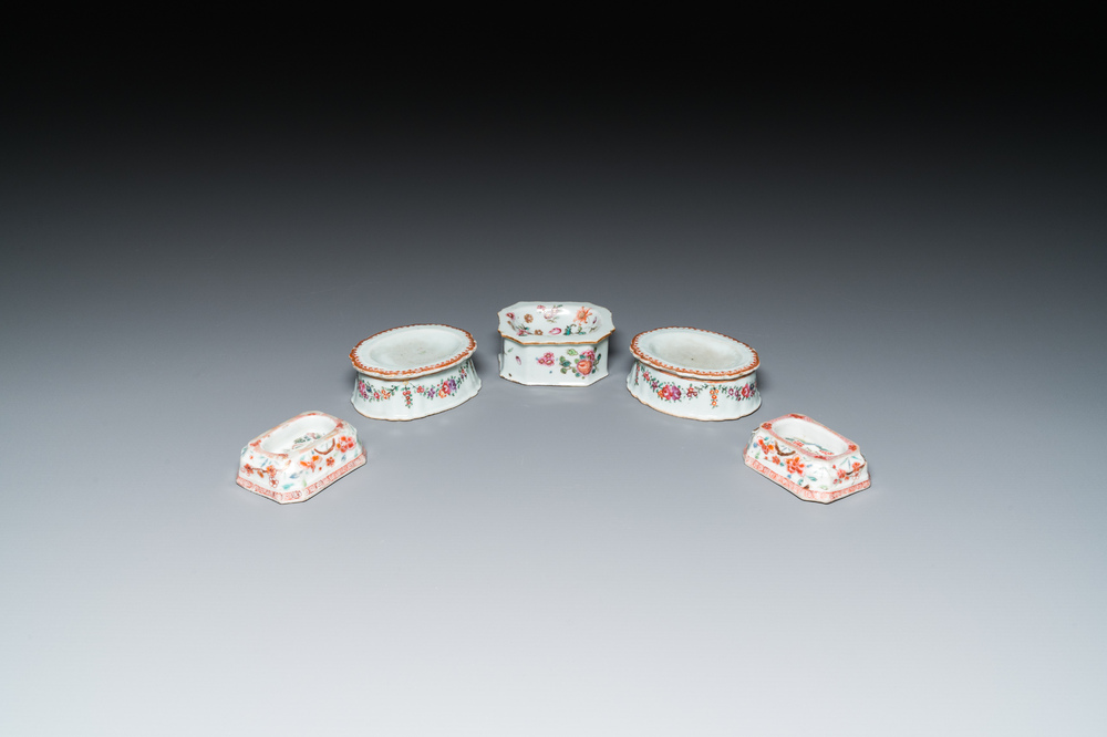 Five Chinese famille rose salts, Qianlong
