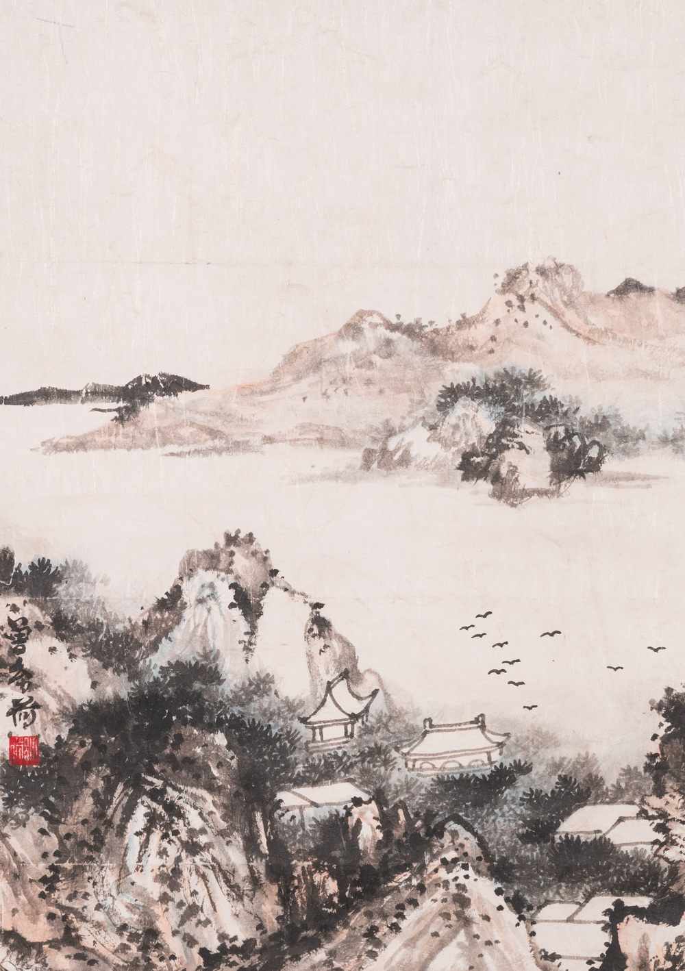 Zeng Youhe 曾幼荷 (1925-2017): 'Landschap', inkt en kleur op papier