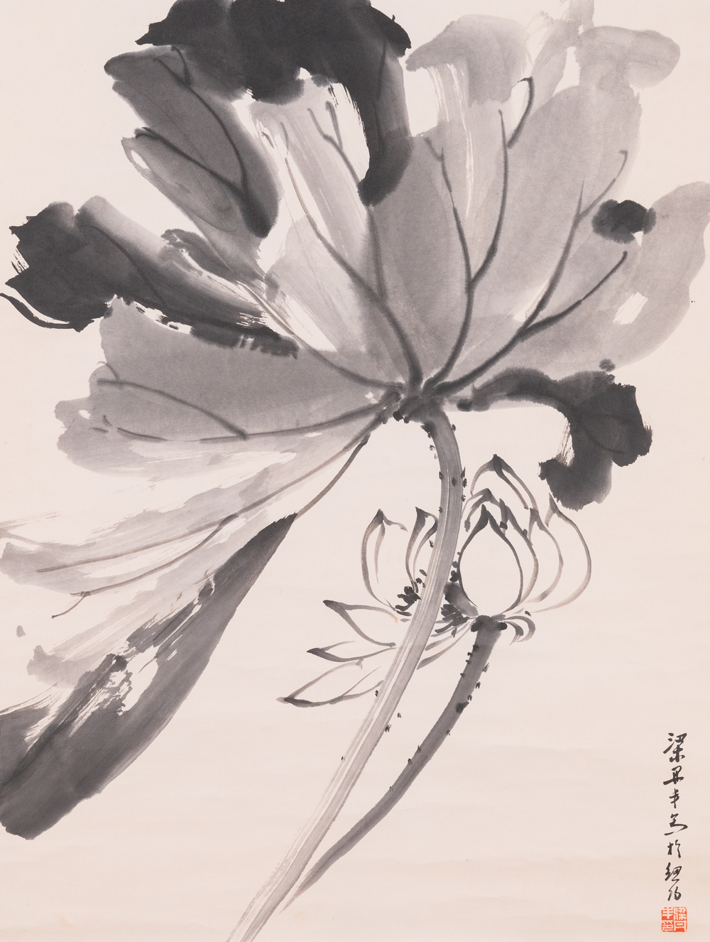 Liang Danfong 梁丹丰 (1935-2021): 'Lotus', inkt op papier, gedateerd 1976