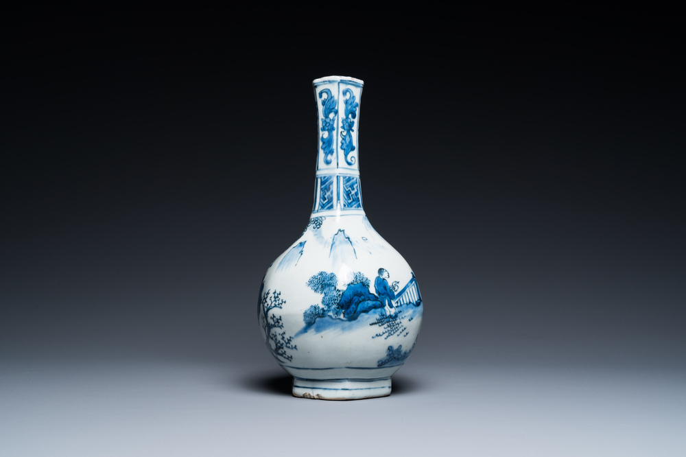 A Chinese blue and white 'Wang Xizhi' bottle vase, Transitional period