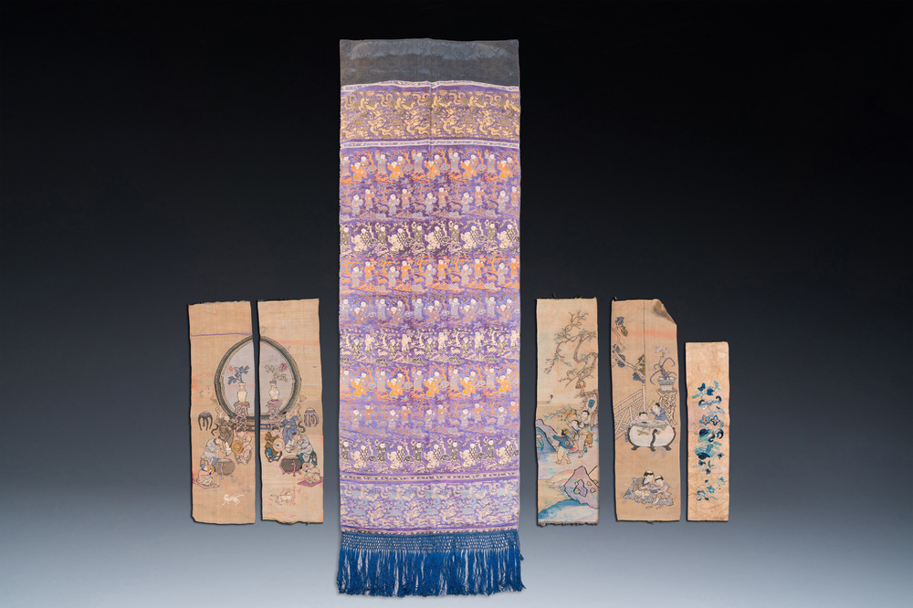 Cinq broderies de soie, Chine, 19&egrave;me