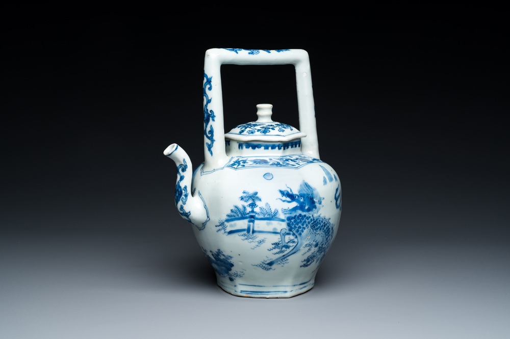 Een Chinese blauw-witte wijnkan met kylins, Transitie periode