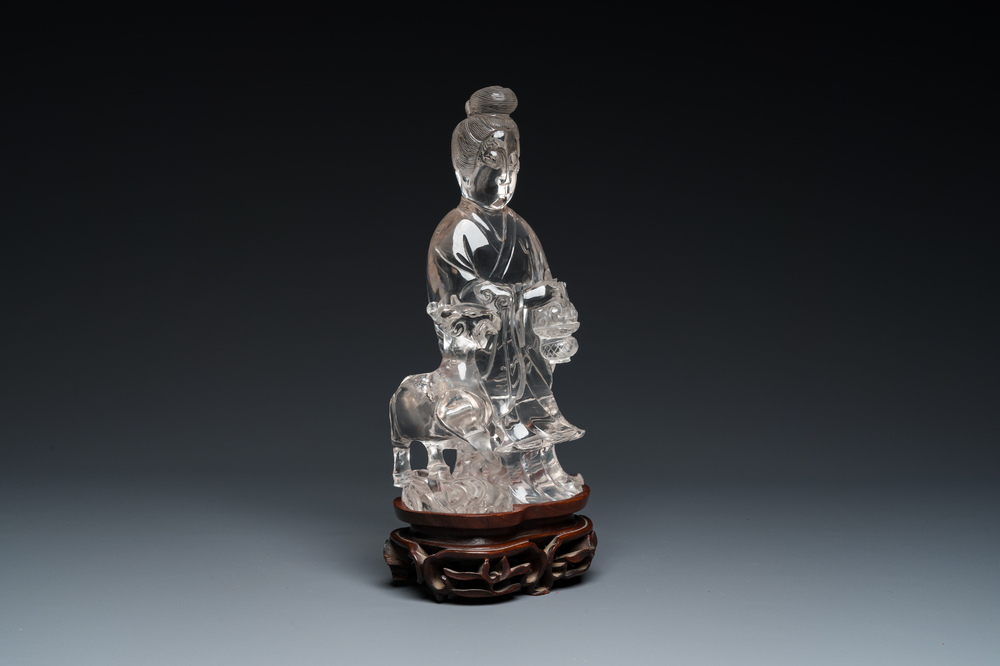 Grande sculpture de Lan Caihe en cristal de roche, Chine, 19&egrave;me