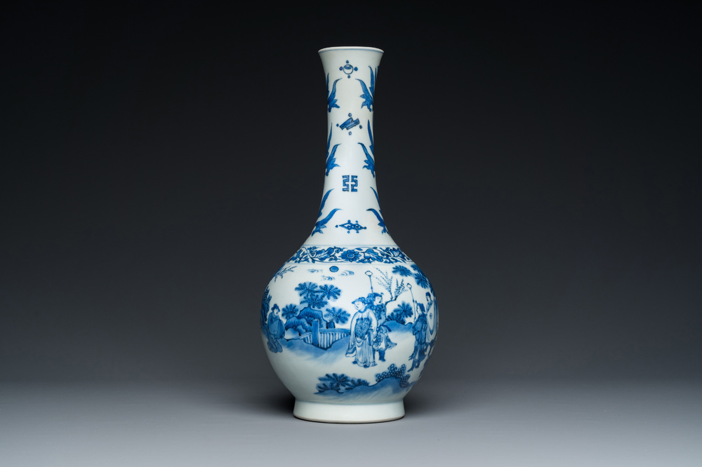 A Chinese blue and white bottle vase, Transitional period