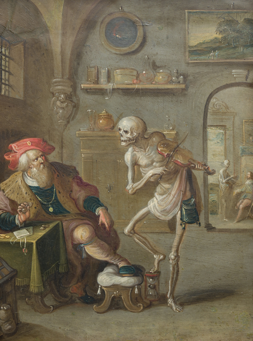Frans Francken II (1581-1642) and workshop: 'Death and the Miser', oil on copper
