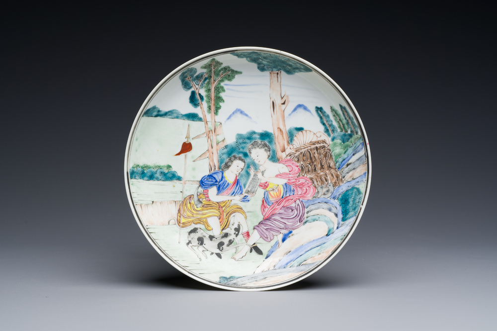 A Chinese famille rose export porcelain 'mythological subject' plate, Yongzheng/Qianlong