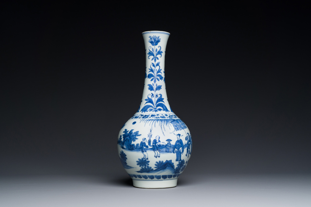 A Chinese blue and white bottle vase, Transitional period