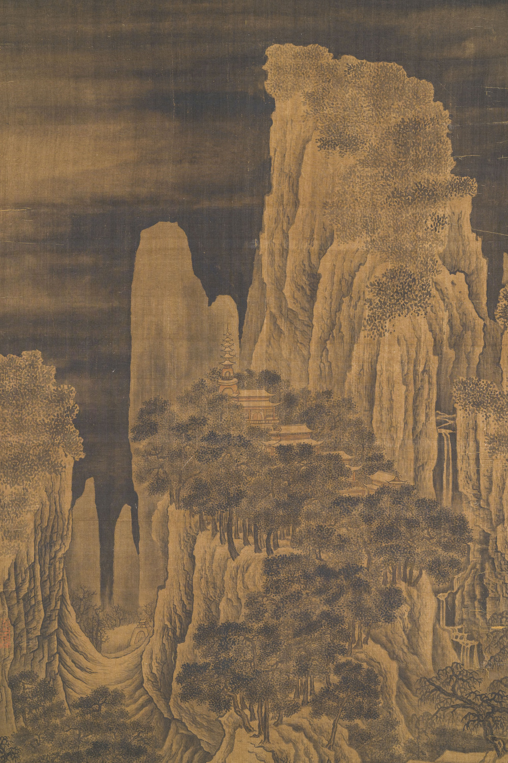 Ecole chinoise: 'Paysage montagneux', encre et couleurs sur soie, Ming