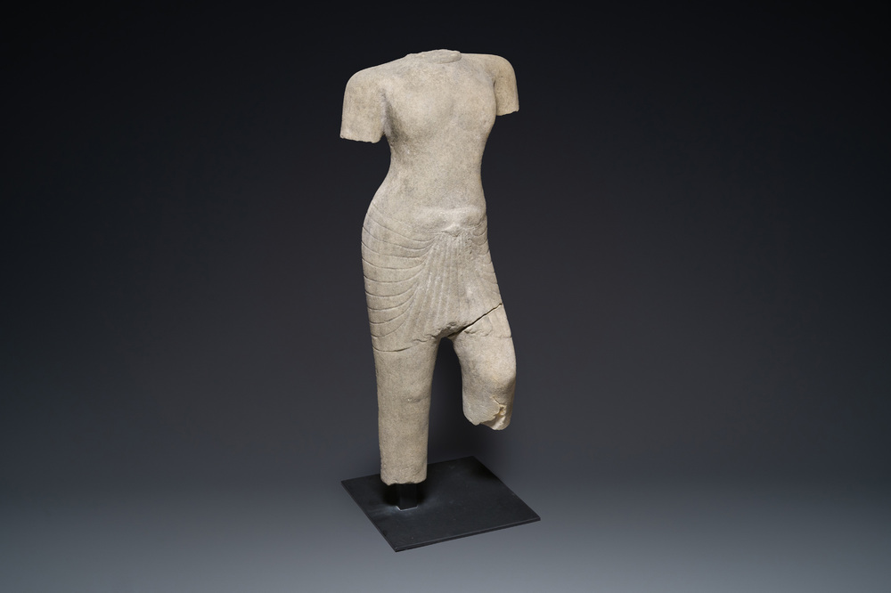 A sandstone torso of a Khmer deity, Pre Angkor period, Phnom Da, Cambodia, ca. 6th C.