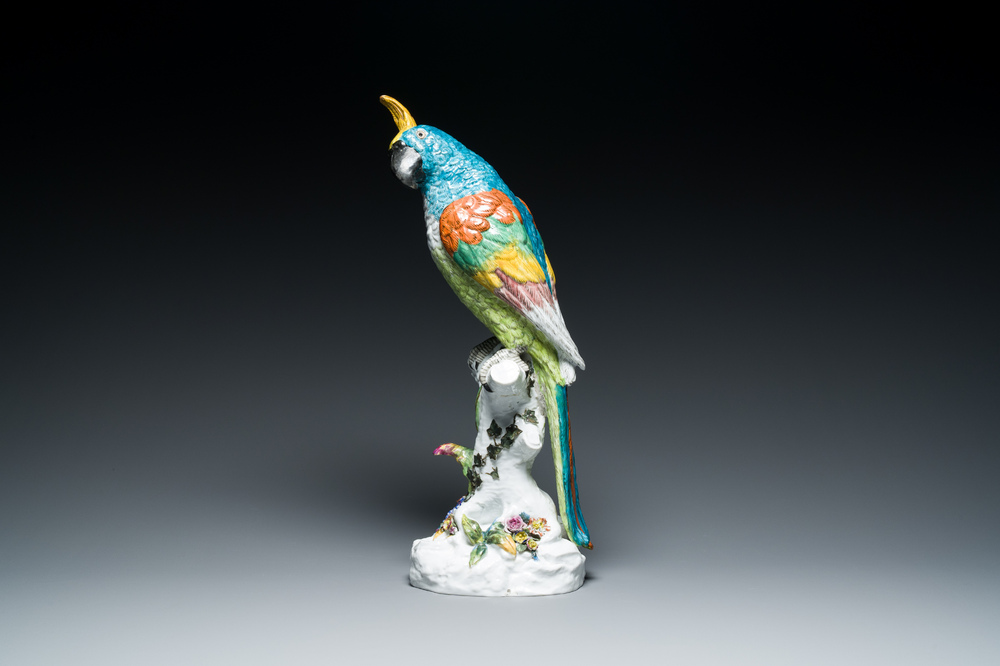 Impressionant perroquet en porcelaine polychrome de Meissen, Allemagne, 19&egrave;me