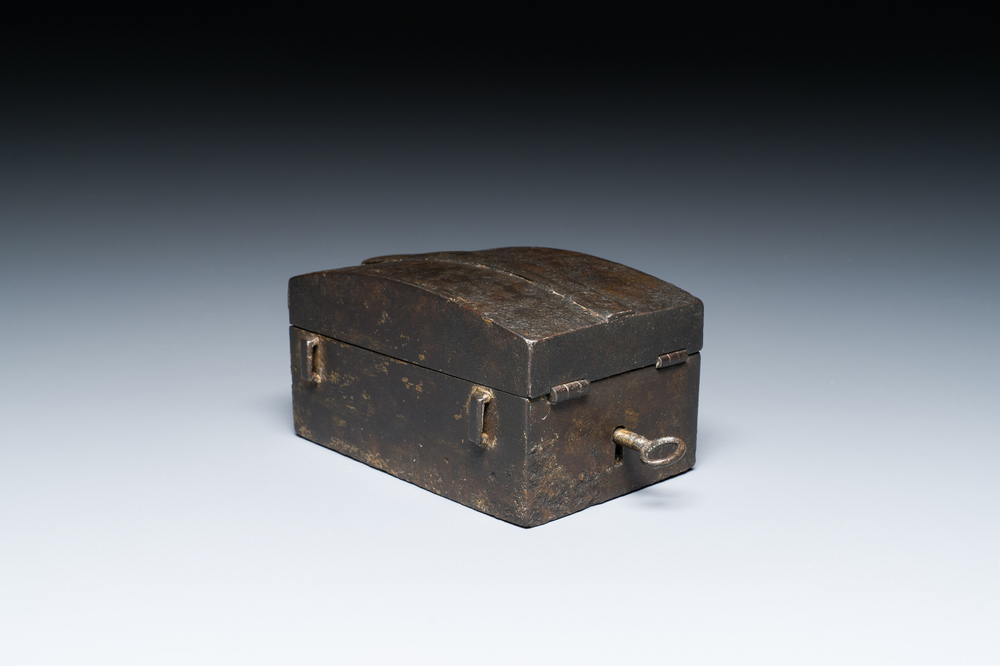 A French cast iron strongbox or messenger's box, 17th C.