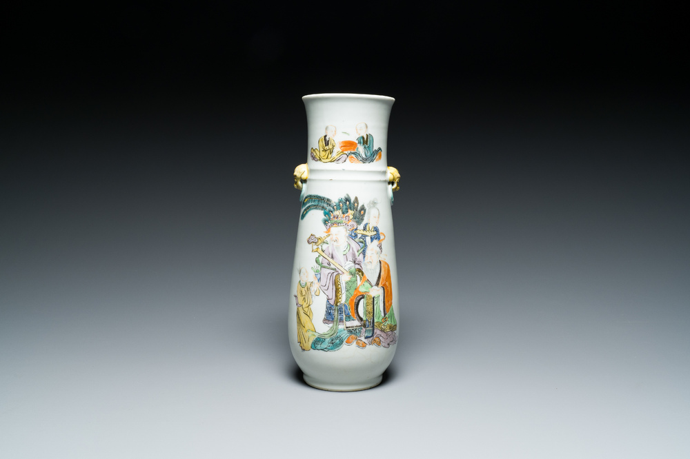 A Chinese famille verte 'hu' vase with immortals, 19th C.