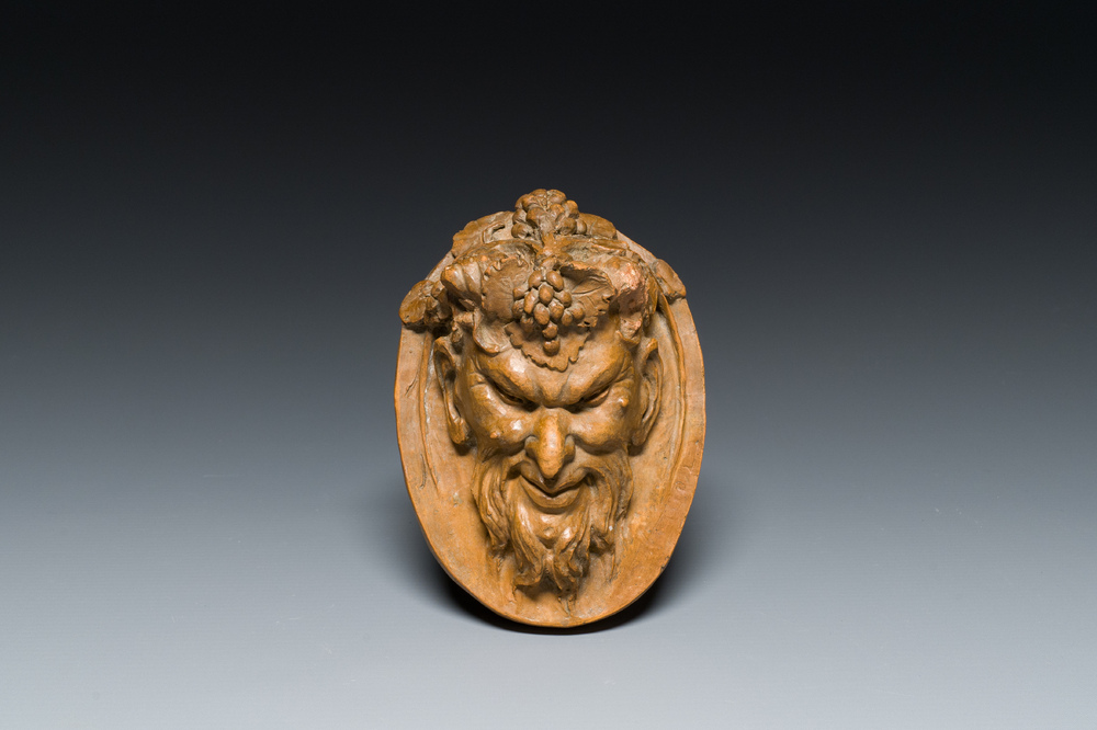 T&ecirc;te de faune en terre cuite, sign&eacute; Clodion, 19th C.
