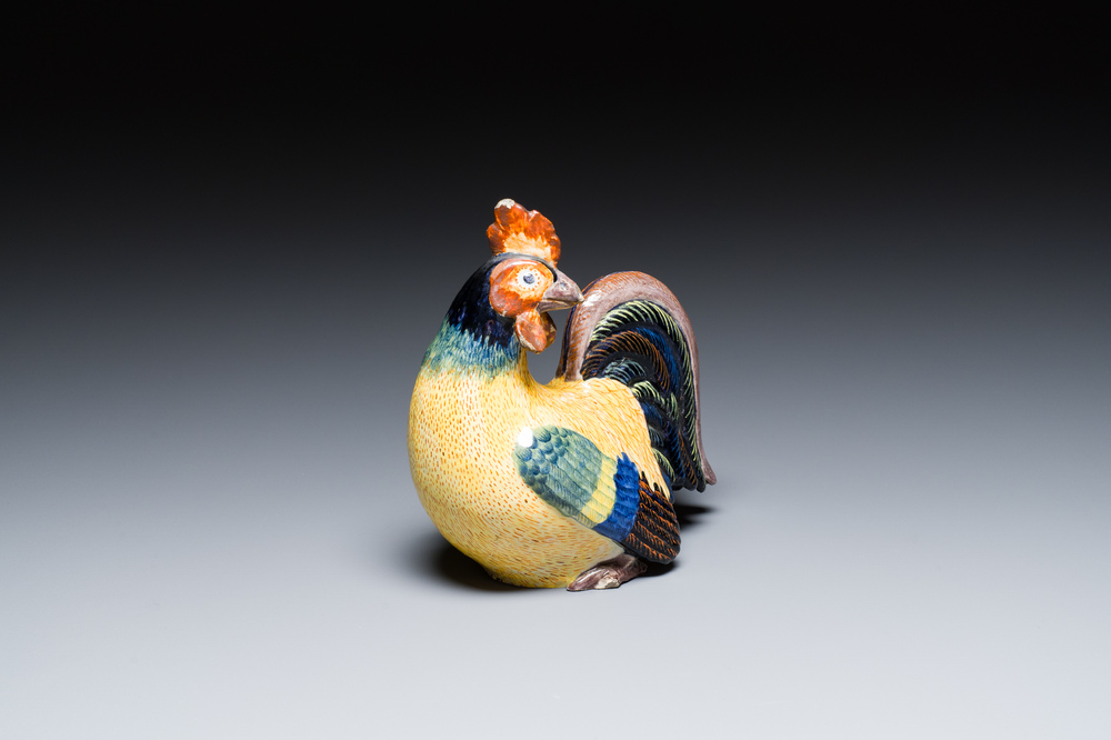 A polychrome Dutch Delft rooster, early 19th C.