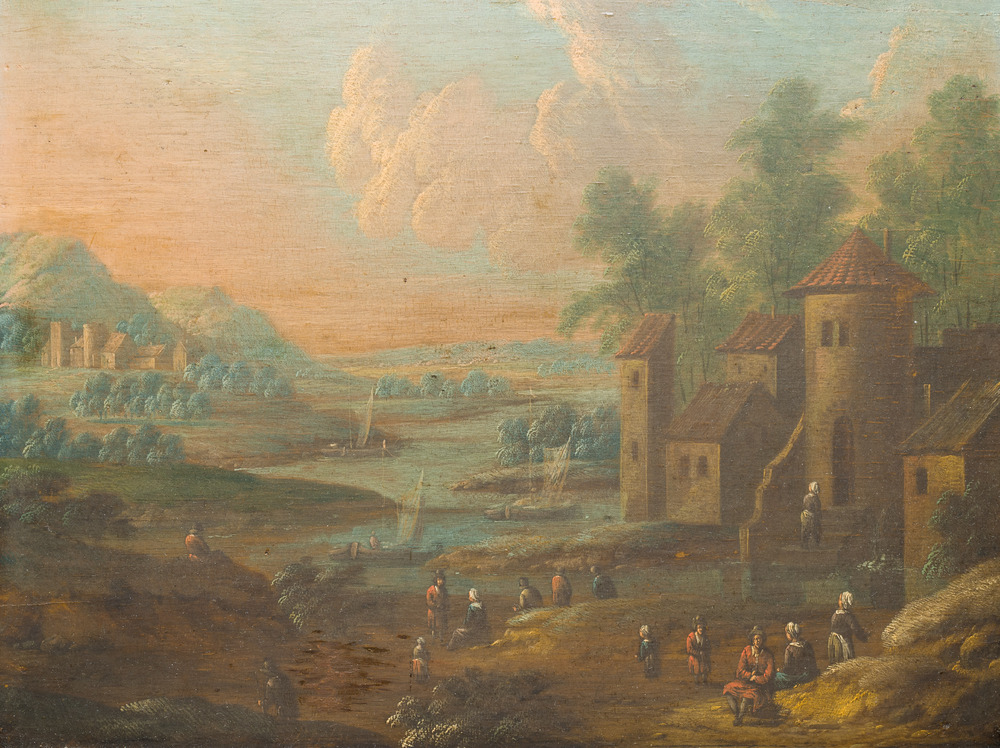 Adriaen Frans Boudewyns I (ca.1644-1711): 'Italianiserend landschap', olie op paneel