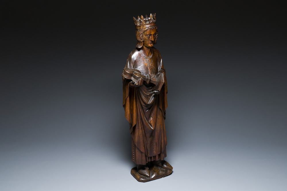 Een eikenhouten sculptuur van Koning Lodewijk IX of Sint-Lodewijk, Frankrijk, 17e eeuw