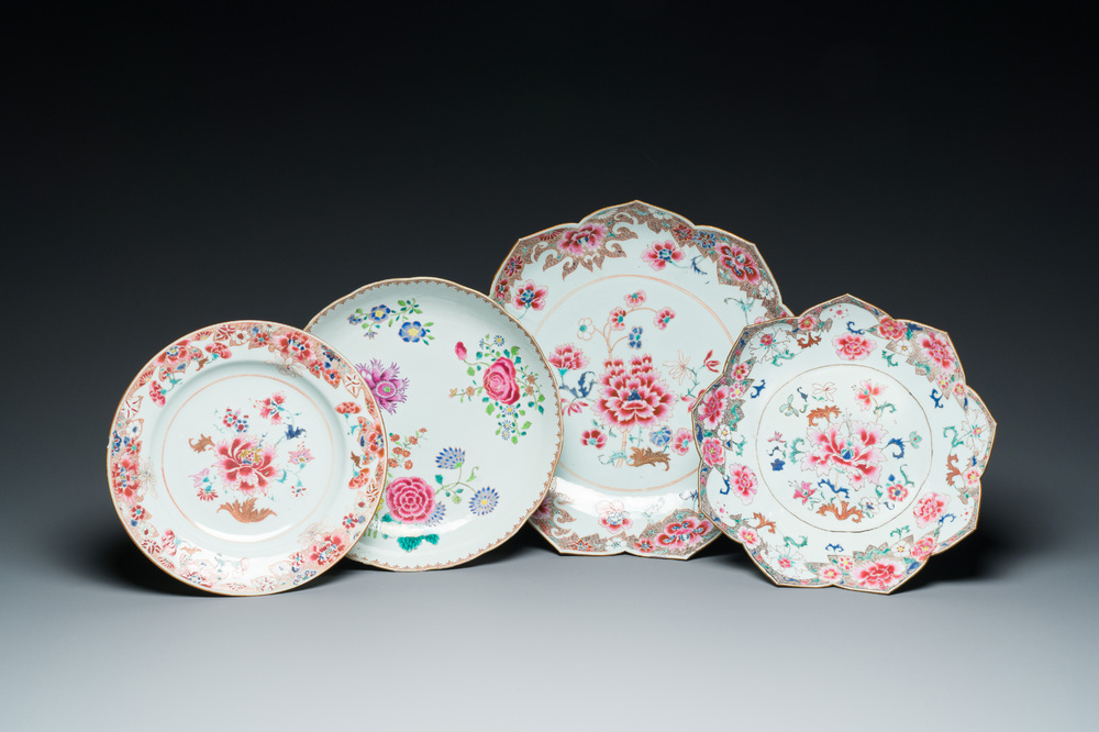 Four Chinese famille rose dishes, Qianlong