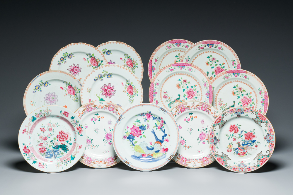 Thirteen Chinese famille rose plates, Yongzheng/Qianlong