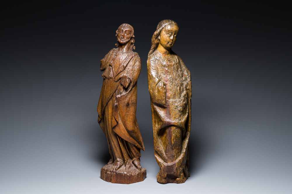 Un Christ et un ange en ch&ecirc;ne sculpt&eacute;, probablement Flandre, 16&egrave;me