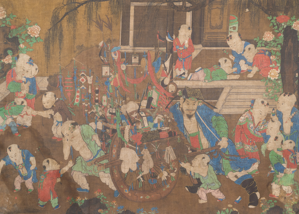 Chinese school, after Su Hanchen (1094-1172): 'The knickknack peddler', ink and colours on silk, 18th C.