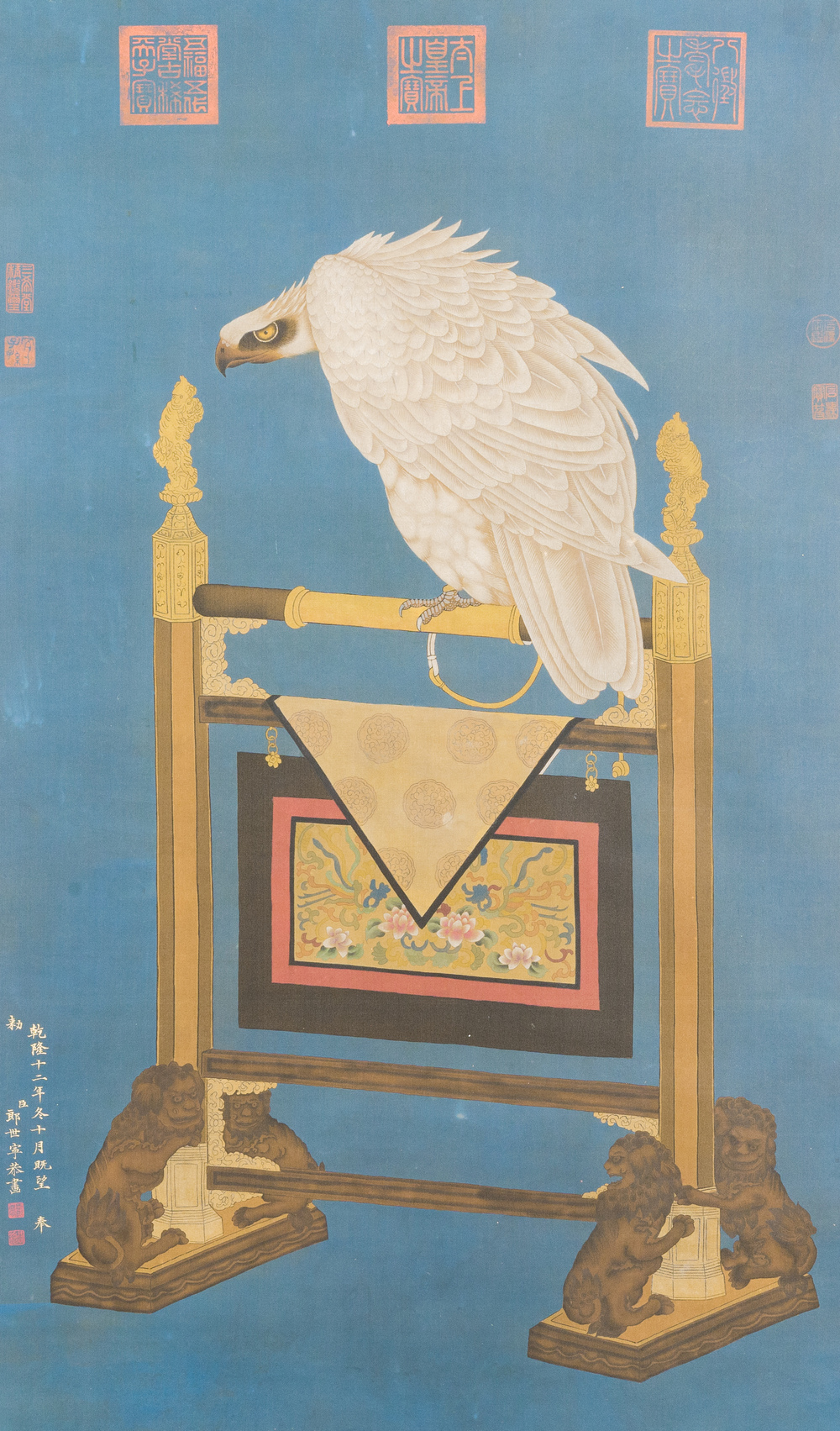 Suiveur de Giuseppe Castiglione 郎世寧 (1688-1766): 'Aigle', encre et couleurs sur papier, dat&eacute; 1747
