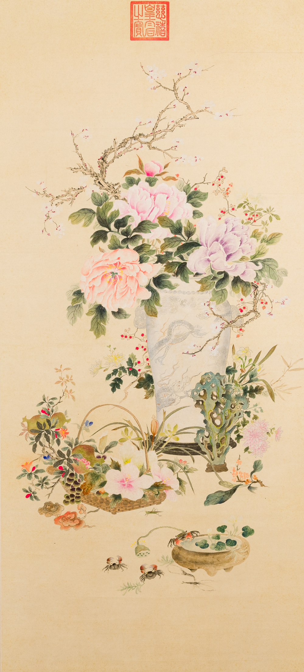 Chinese school: 'Flowers', ink and colour on paper, Cixi seal mark, 19th C.