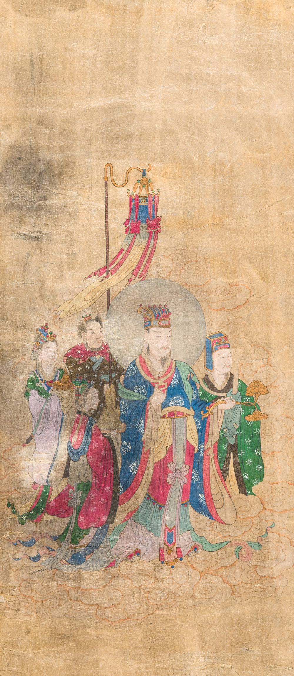 Chinese school: 'A procession of deities', ink and colour on silk, Qing