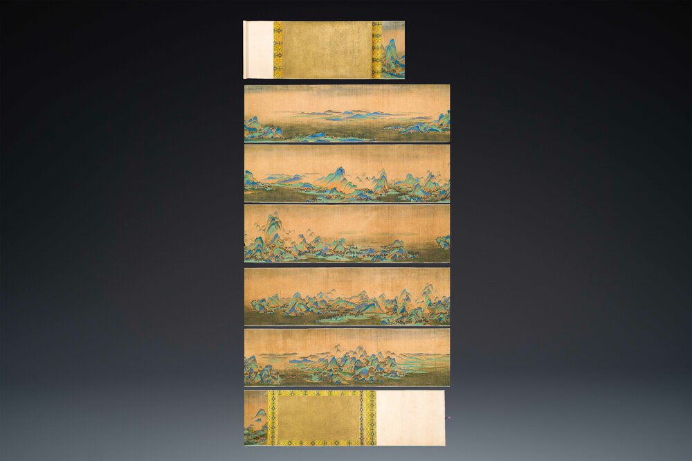 Ecole chinoise: 'Paysage montagneux', encre et couleurs sur soie, Qing