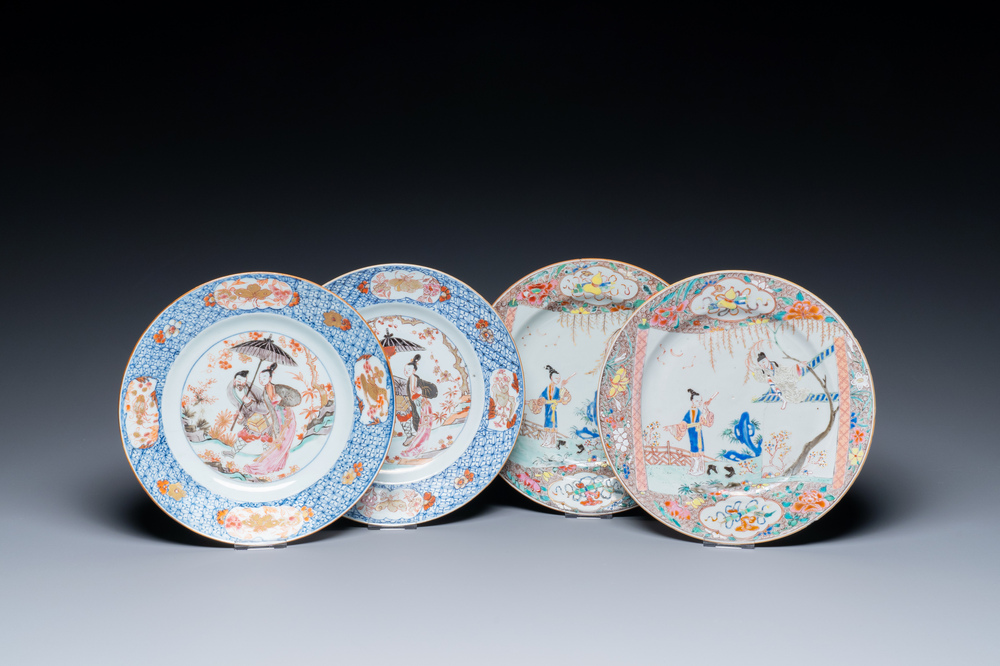 Twee paar Chinese famille rose borden, Yongzheng