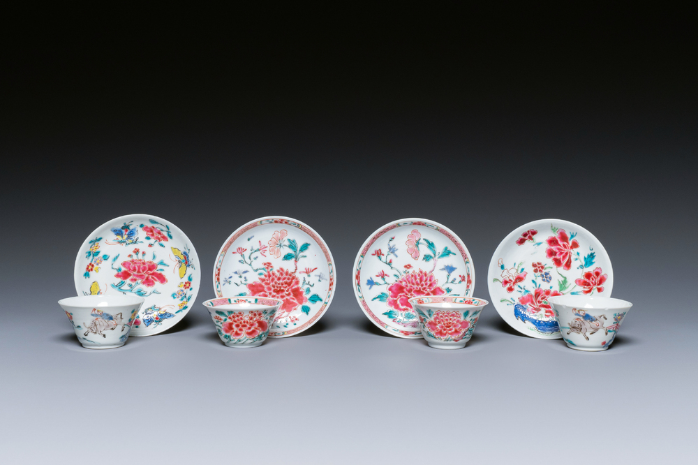 Vier Chinese famille rose koppen en schotels, Yongzheng