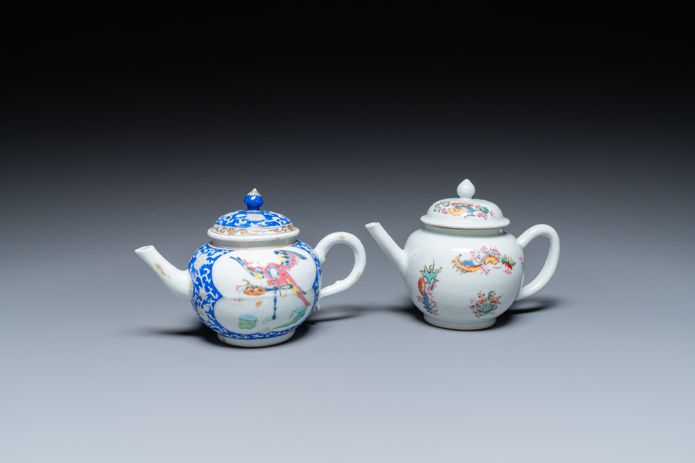 Two unusual Chinese famille rose teapots and covers, Yongzheng/Qianlong