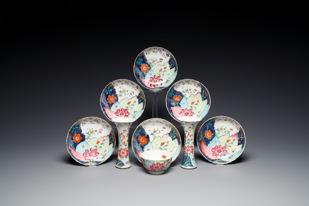 Nine Chinese famille rose 'tobacco leaf' wares, Qianlong