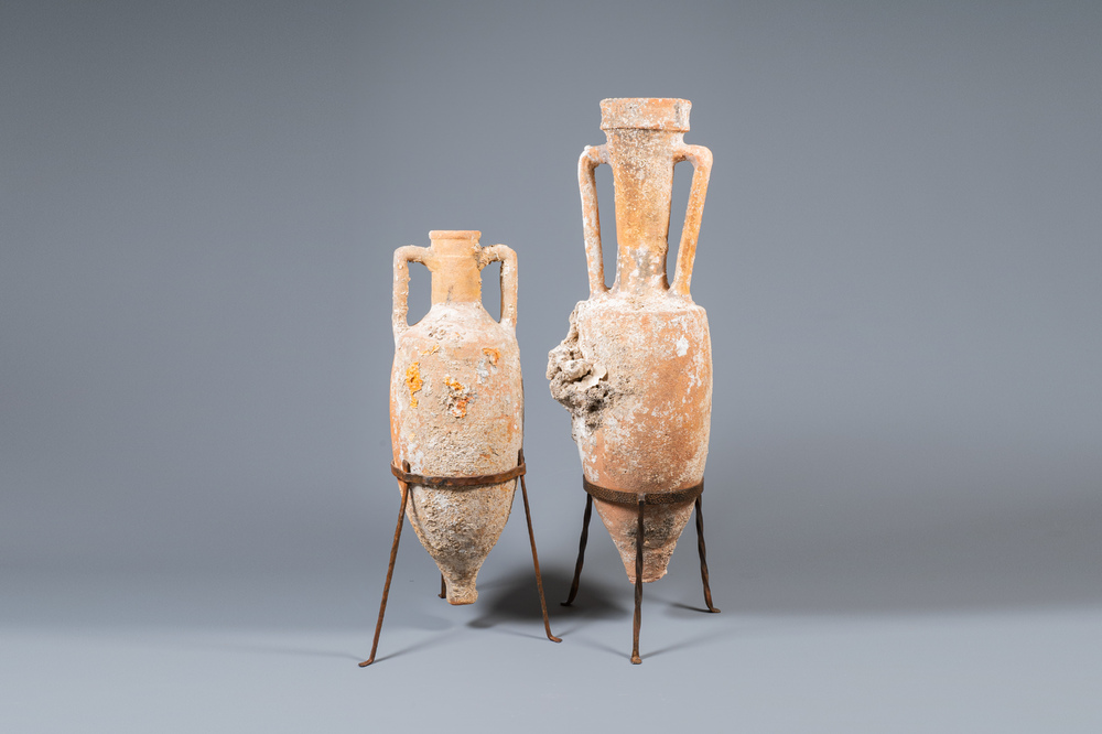 Two Roman terracotta wine transport amphorae, 2nd/1st C. b.C