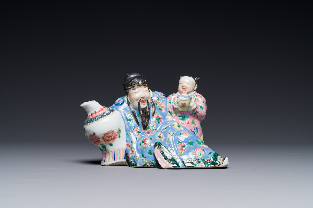Rare compte-gouttes en porcelaine de Chine famille rose en forme de Libai, Qianlong/Jiaqing