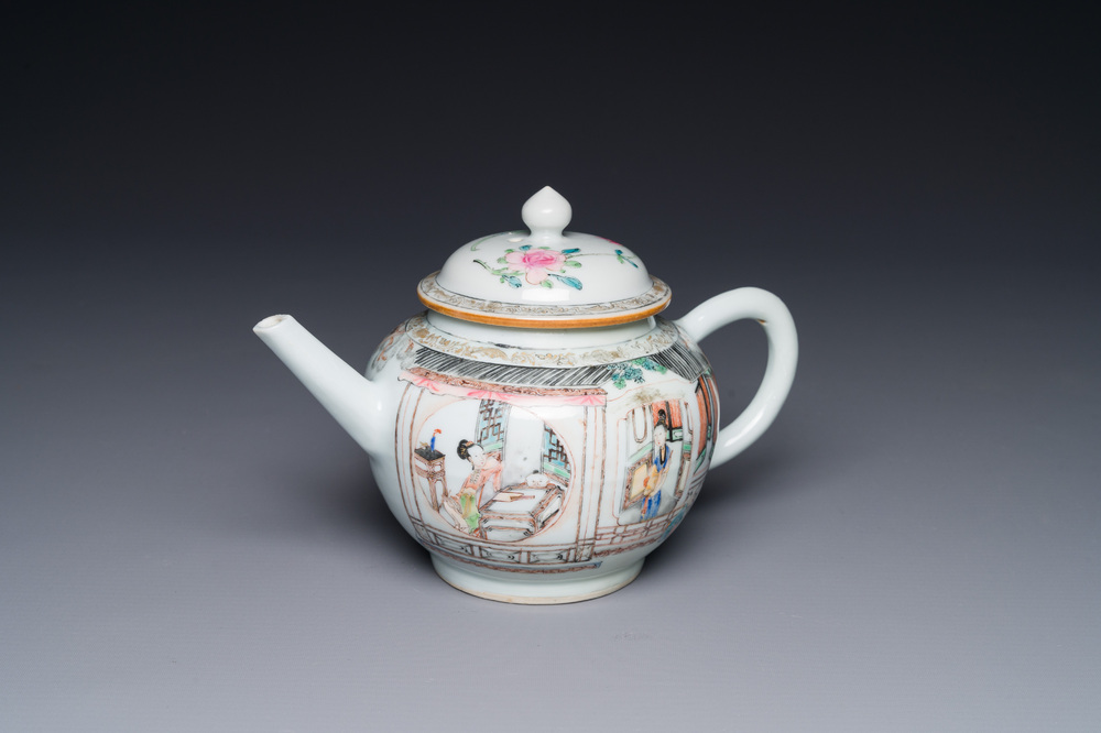 Th&eacute;i&egrave;re en porcelaine de Chine famille rose &agrave; d&eacute;cor de dames d'honneur et d'enfants, Yongzheng