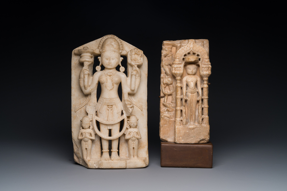 Un fragment en marbre blanc de Parvati et un fragment en marbre blanc de Tirthankara, Inde, 12/13&egrave;me