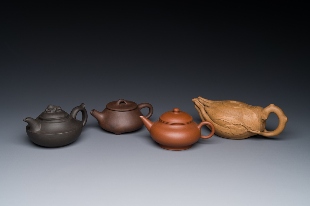 Four Chinese Yixing stoneware teapots, Fan Dasheng 范大生 seal mark, 19/20th C.
