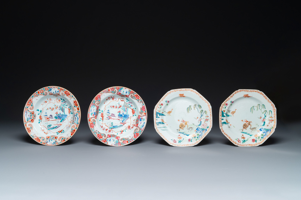 Twee paar Chinese famille rose borden, Yongzheng/Qianlong