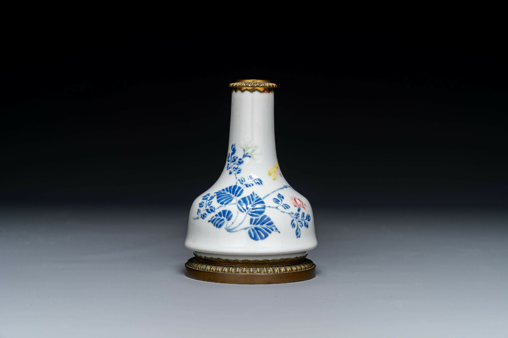 A Chinese famille rose vase with gilt bronze mounts, Escalier de Cristal, Paris, Yongzheng