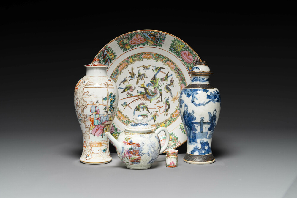 Collection vari&eacute;e en porcelaine de Chine en bleu et blanc et famille rose, Qianlong et post&eacute;rieur