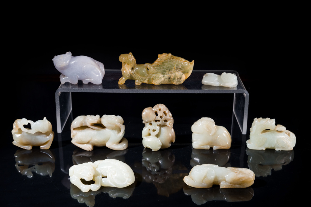 Tien Chinese jade sculpturen van dieren, Qing