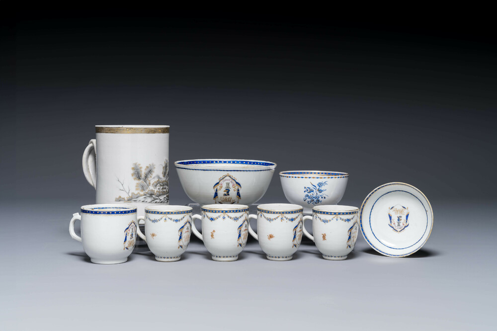 Collection vari&eacute;e de neuf pi&egrave;ces vari&eacute;es en porcelaine de Chine d'exportation, Qianlong/Jiaqing