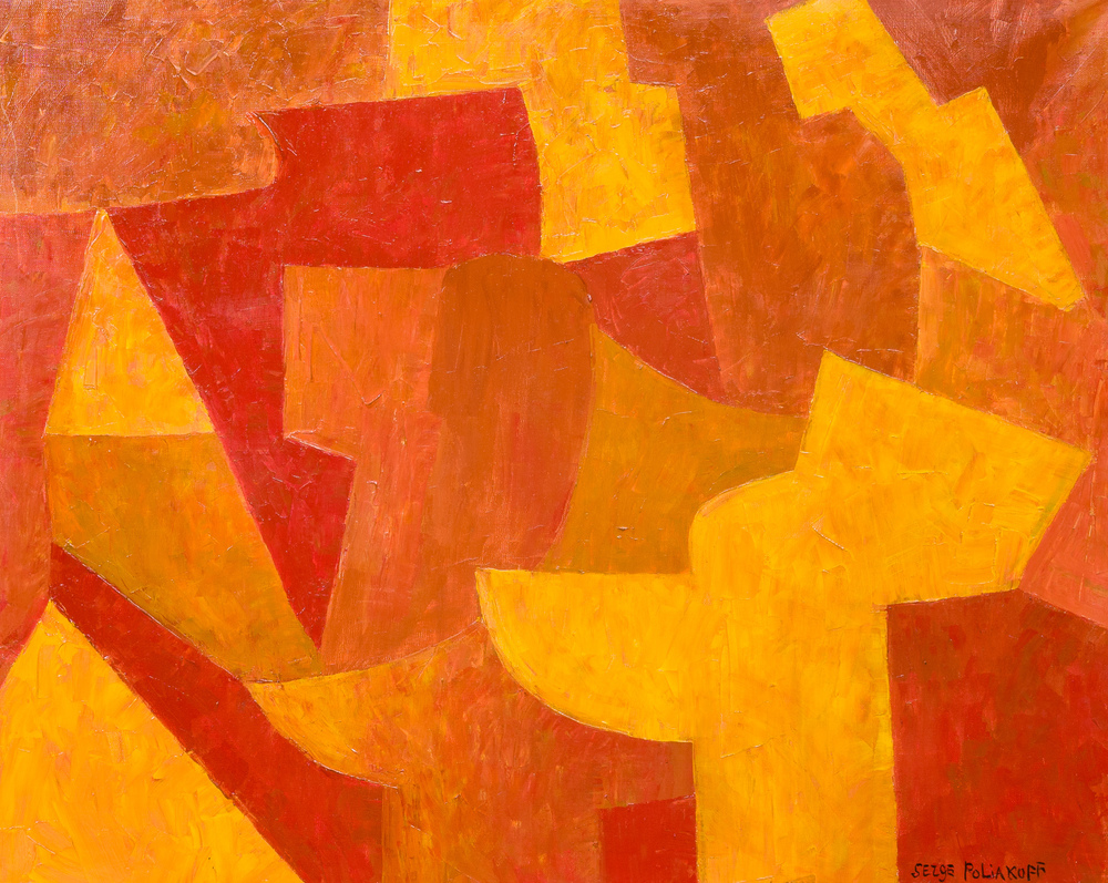 D'apr&egrave;s Serge Poliakoff (1900-1969): Composition jaune rouge orange, huile sur toile