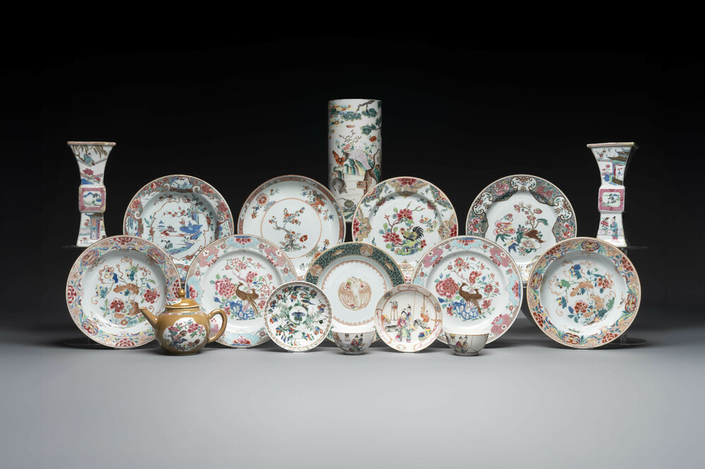 Collection vari&eacute;e en porcelaine de Chine famille rose et verte, 18/19&egrave;me