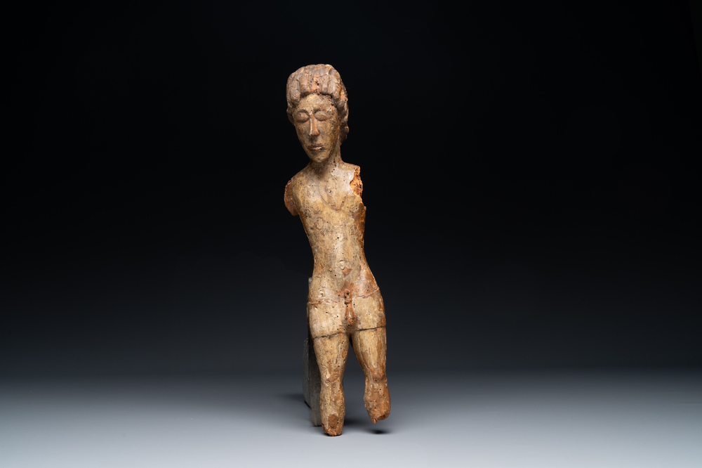 Christ en bois sculpt&eacute; avec traces de polychromie, Portugal, 16&egrave;me
