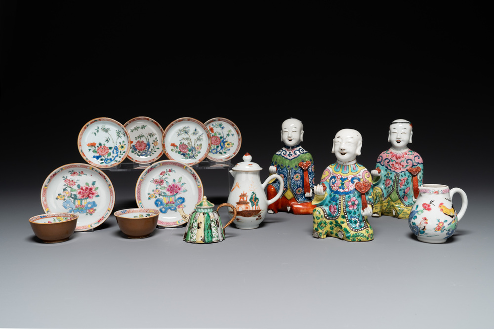 Collection vari&eacute;e en porcelaine de Chine famille rose et verte, 18/19&egrave;me