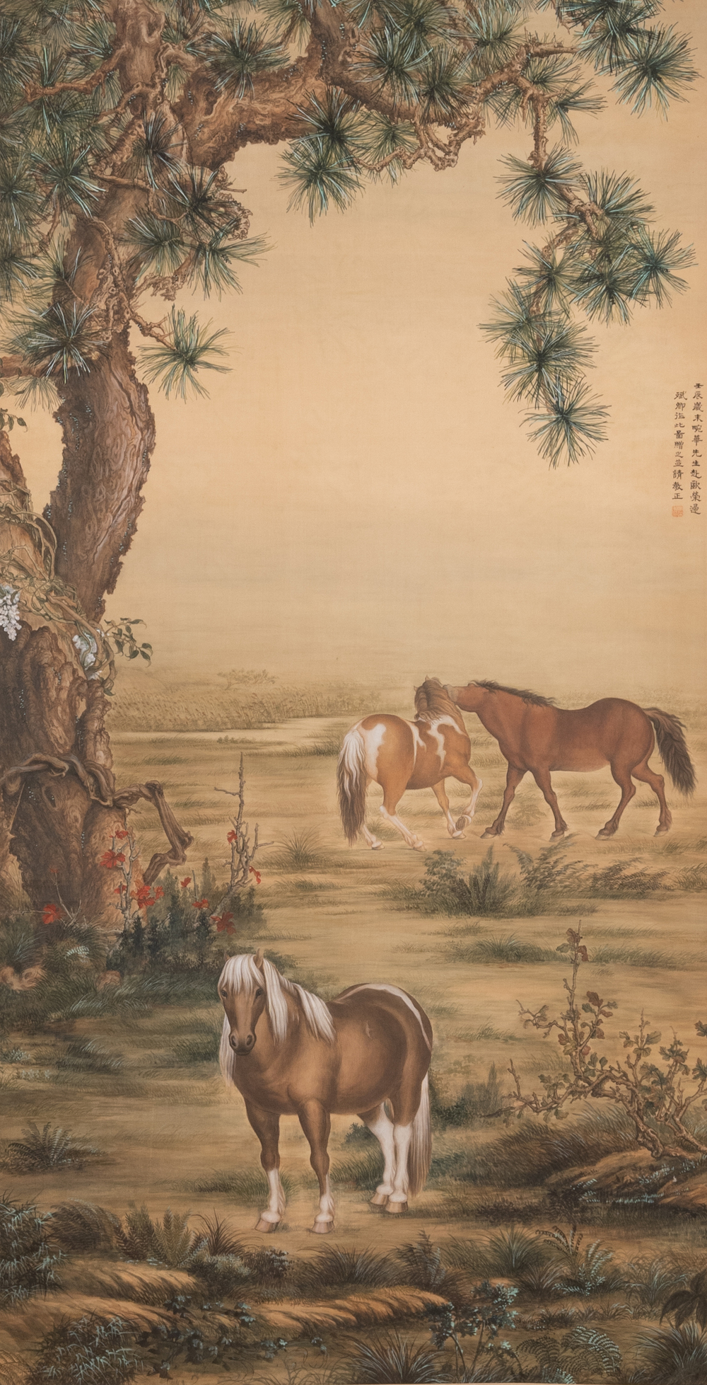 Chang Zenhao 常曾灏: 'Horses', ink and colour on silk, dated 1952