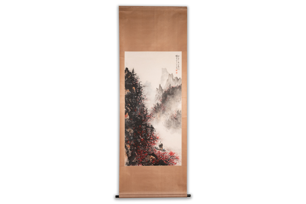 Li Xiongcai 黎雄才 (1910-2001): 'Paysage', encre et couleur sur papier, dat&eacute;e 1993